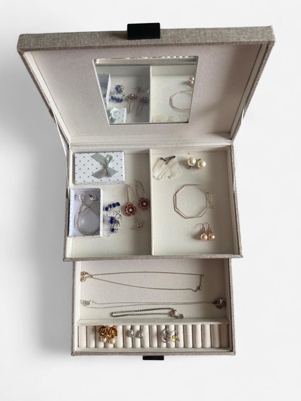 Beige Jewelry Organizer Box with Mirror - Women Accessories